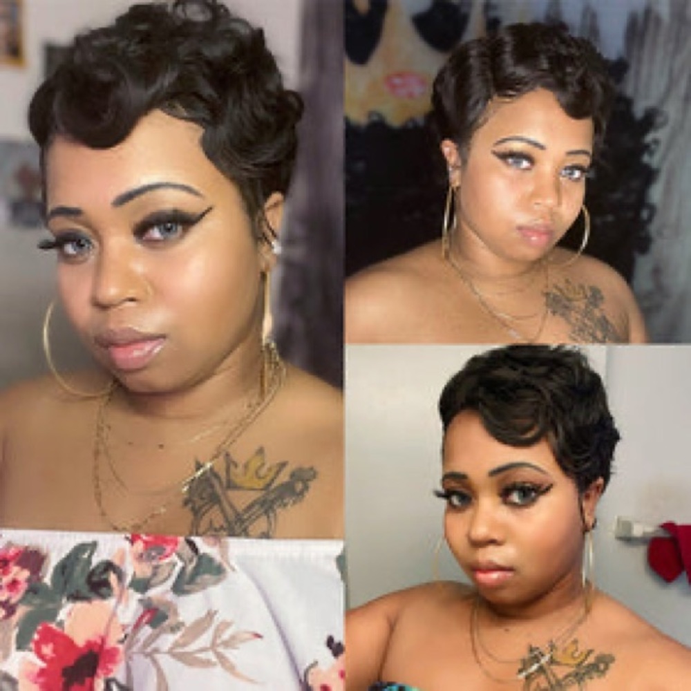 Luvme Finger Wave Pixie Cut Short in Dark Brown (1B).